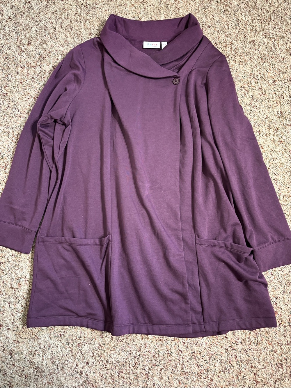 D & Co Plum Long-Sleeve Draped Collar Tunic with pockets